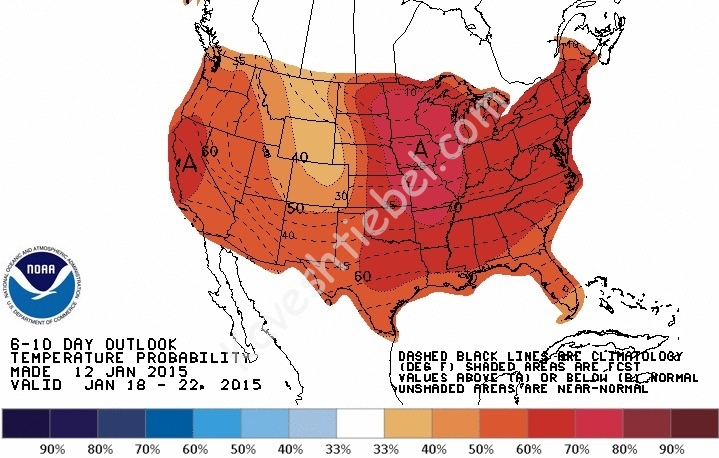 Chances for above normal temperatures for jan 18-22