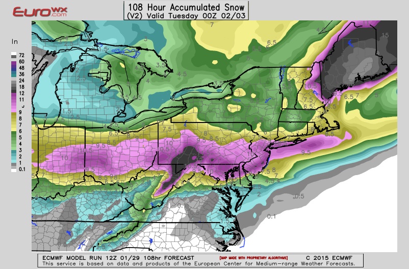 European snow amounts for mondays storm
