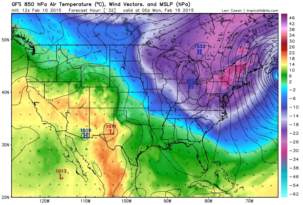 American gfs model showing extreme cold
