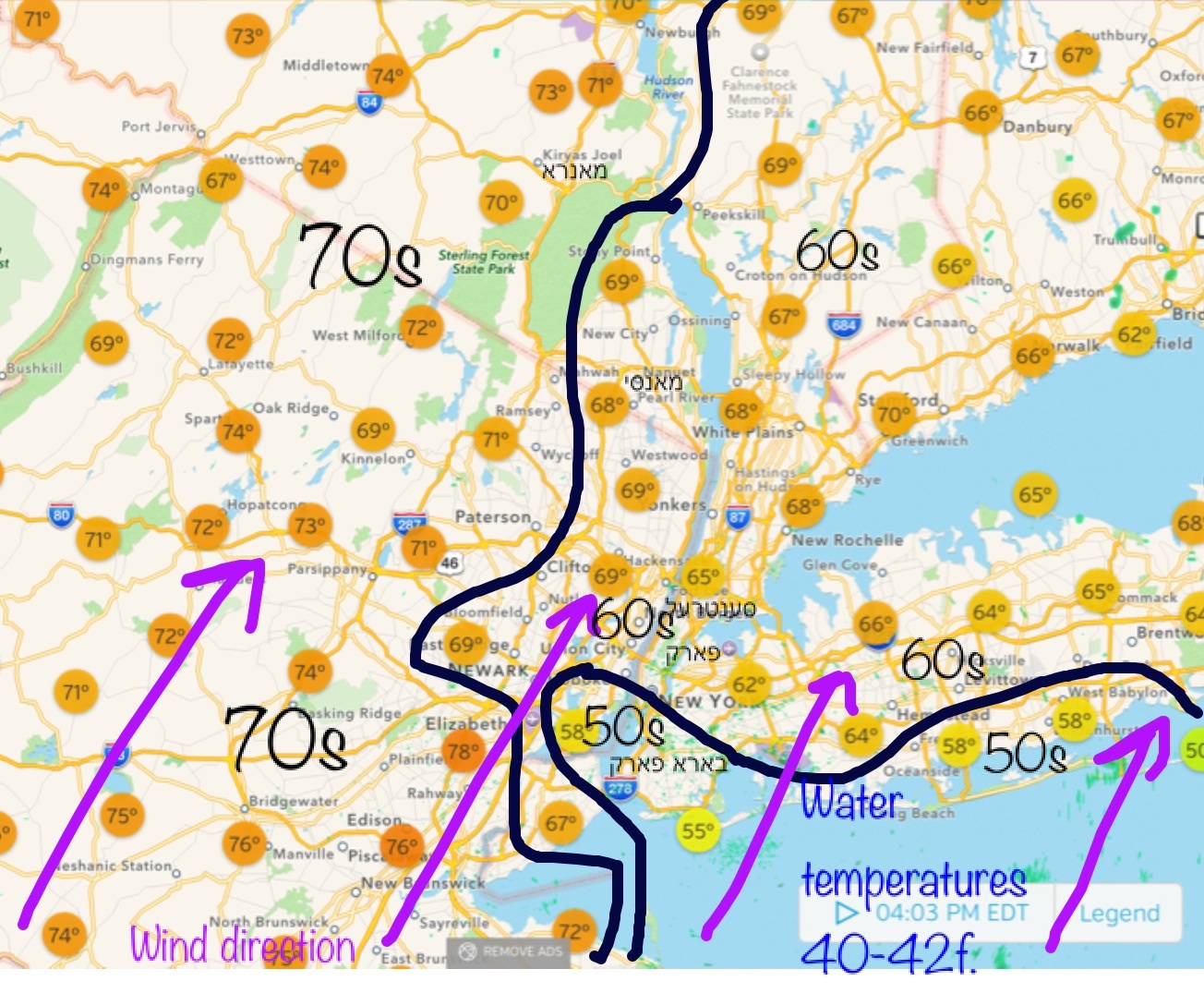 Seabreeze and temperature differences