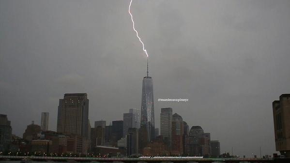 Freedom tower struck by lightening in todays storms