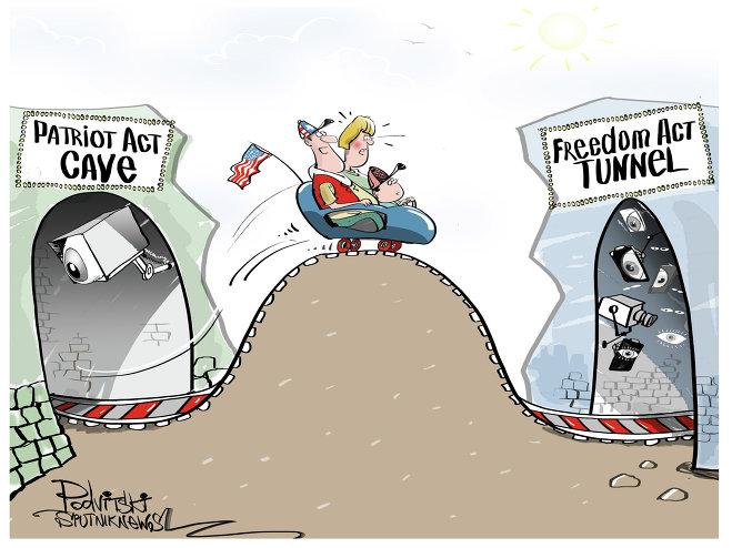 נאך קריטיק אויף די פארפירערישקייט פונעם נאמען פאטריאט אקט', האבן די געזעצגעבער אויף כעלמעל היל געטוישט די נאמען צו 'פרייהייט אקט'. . . . . . .