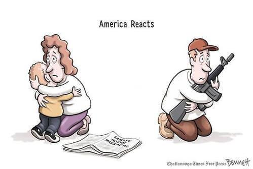 אמעריקאנער רעאגירן צום לעצטן מאסן שיסעריי.