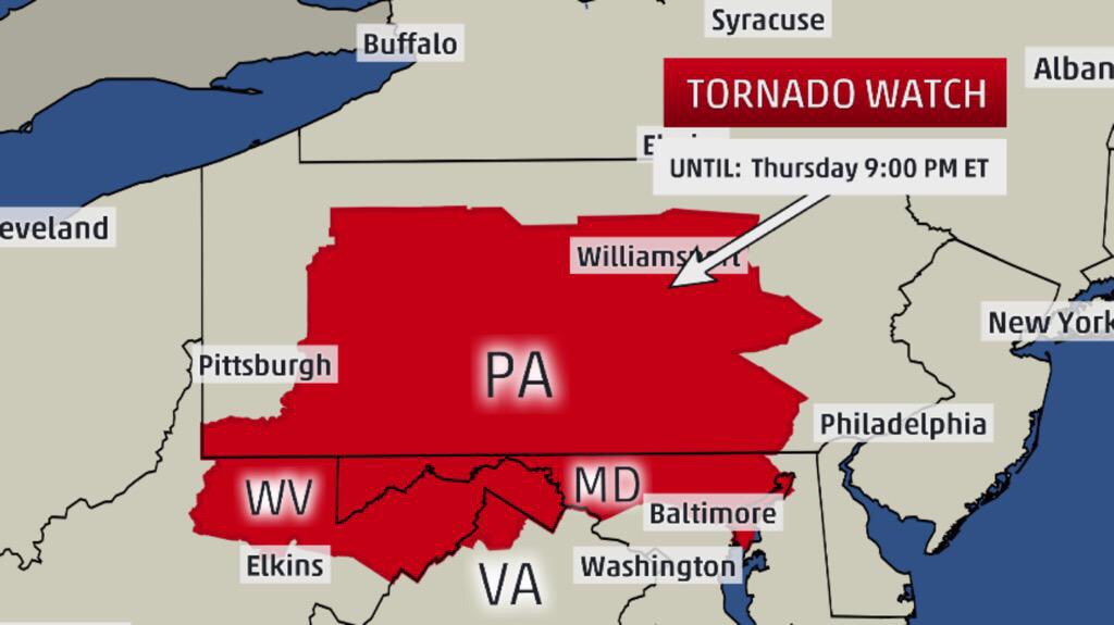 Tornado watch in Pennsylvania and Maryland