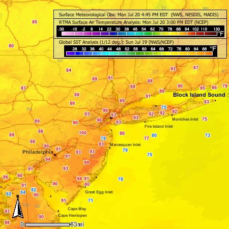 Land and air temperatures 4:45pm today