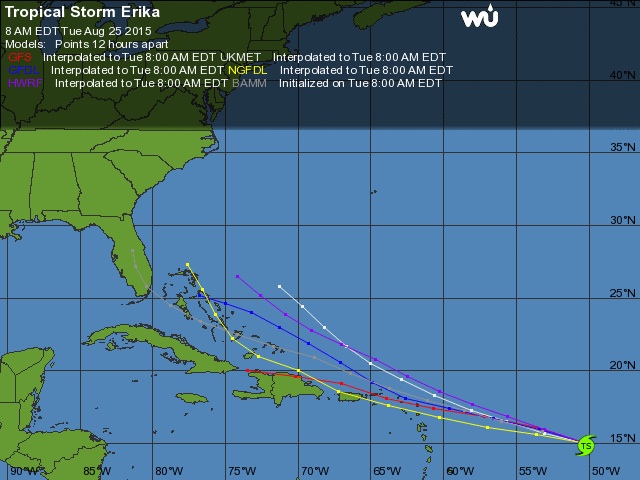 Different model predicted path of erika