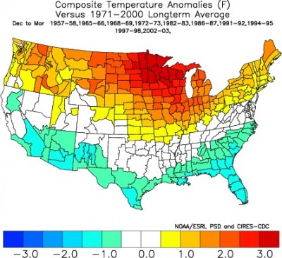 Temperatures anomoly in strong el-nino years