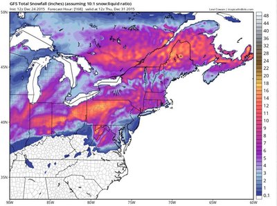 Todays gfs model predicted snowfall
