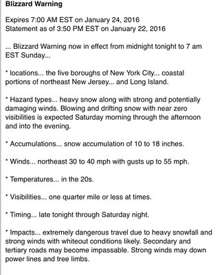 Nyc - blizzard warning