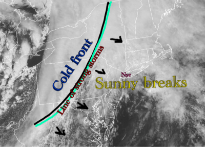 Sunny breaks lead to warm humid afternnoon with storms later