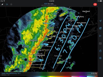 Approximate arrival time of storms this evening