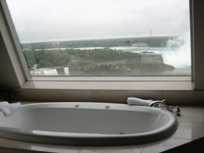 view of falls from private jacuzzi