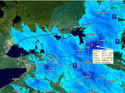 forty( 40 )inches  snow reported in one town in upstate